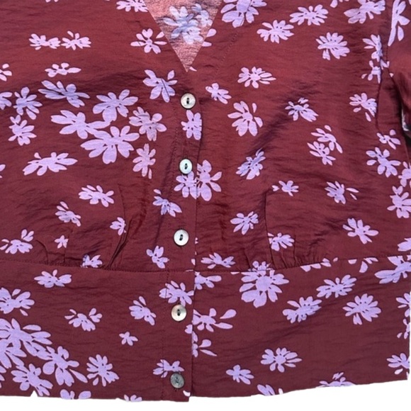MADEWELL ~ Women’s Floral Burgundy and Lavender Long Sleeve Crop Top size XS - Picture 8 of 9